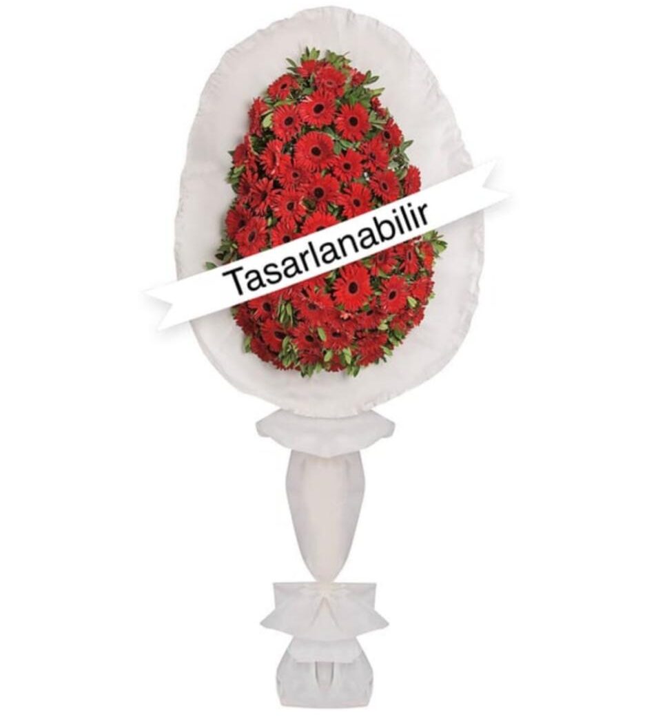 Kırmızı Gerberalarla Hazırlanmış Tek Katlı Çelenk