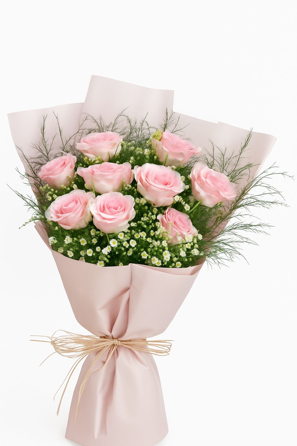PEMBE GÜLLER VE CİPSO ÇİÇEKLERİYLE ZARİF BUKET